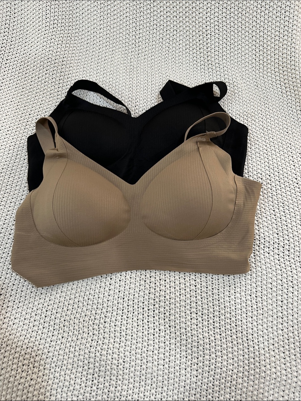 Seamless Nude  and Black Wireless Comfort Bra. Pkg of 2